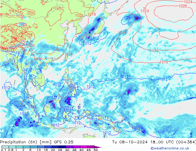 Z500/Rain (+SLP)/Z850 GFS 0.25 mar 08.10.2024 00 UTC