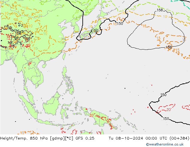 Z500/Rain (+SLP)/Z850 GFS 0.25 mar 08.10.2024 00 UTC