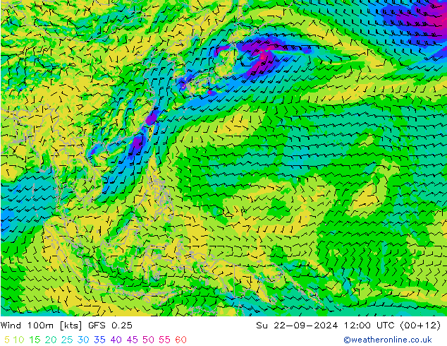 Wind 100m GFS 0.25 Su 22.09.2024 12 UTC