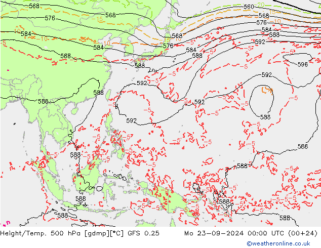 Z500/Rain (+SLP)/Z850 GFS 0.25 lun 23.09.2024 00 UTC