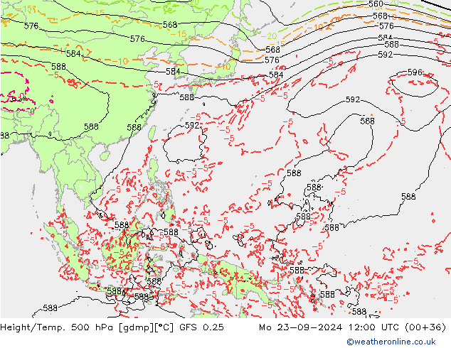 Z500/Rain (+SLP)/Z850 GFS 0.25 Po 23.09.2024 12 UTC