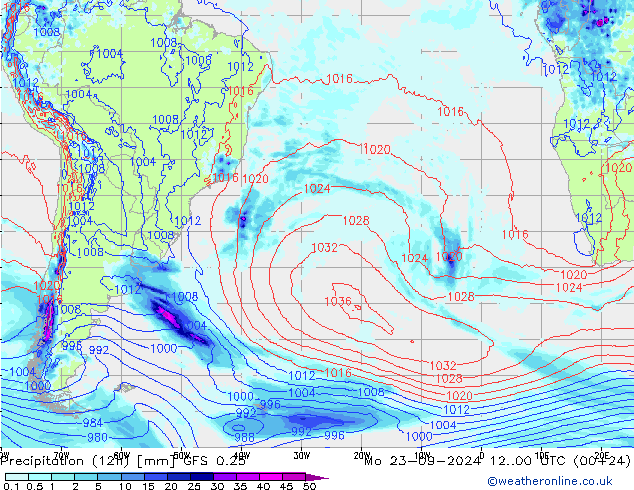 Precipitation (12h) GFS 0.25 Mo 23.09.2024 00 UTC