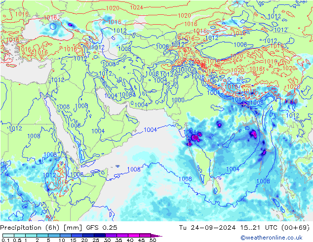 Z500/Rain (+SLP)/Z850 GFS 0.25 Tu 24.09.2024 21 UTC