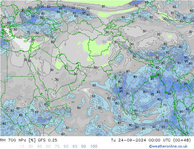 RH 700 hPa GFS 0.25 Tu 24.09.2024 00 UTC