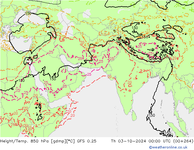 Height/Temp. 850 hPa GFS 0.25 星期四 03.10.2024 00 UTC