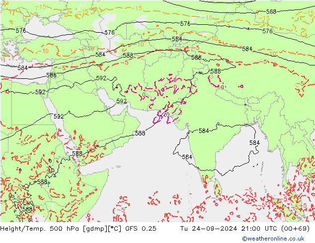 Z500/Rain (+SLP)/Z850 GFS 0.25 Tu 24.09.2024 21 UTC