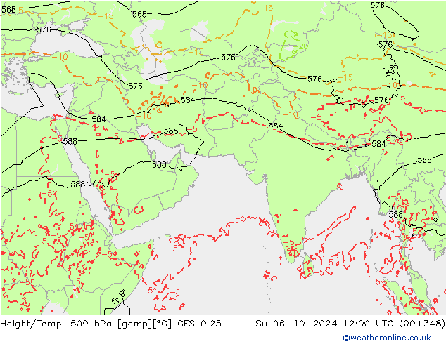 Z500/Rain (+SLP)/Z850 GFS 0.25 So 06.10.2024 12 UTC