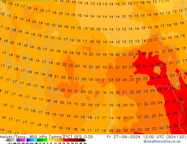 Z500/Rain (+SLP)/Z850 GFS 0.25 Fr 27.09.2024 12 UTC