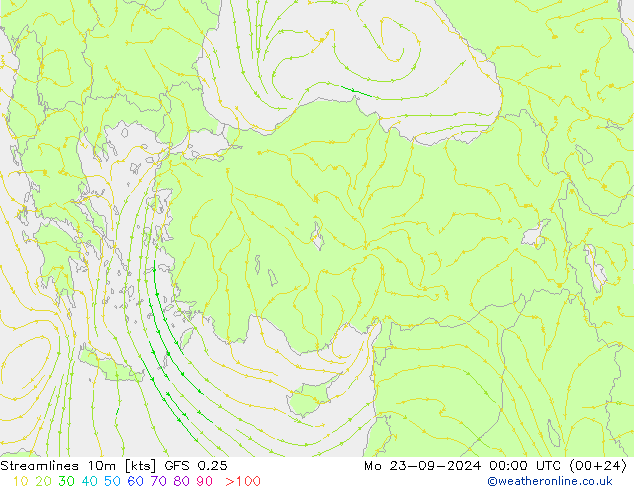 Linha de corrente 10m GFS 0.25 Seg 23.09.2024 00 UTC