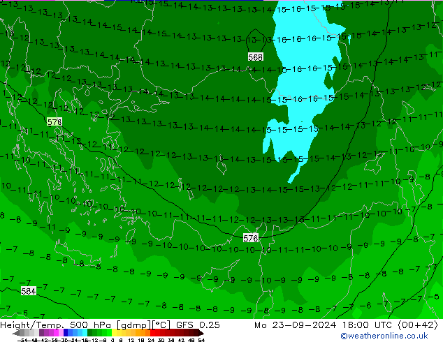 Z500/Rain (+SLP)/Z850 GFS 0.25 Mo 23.09.2024 18 UTC