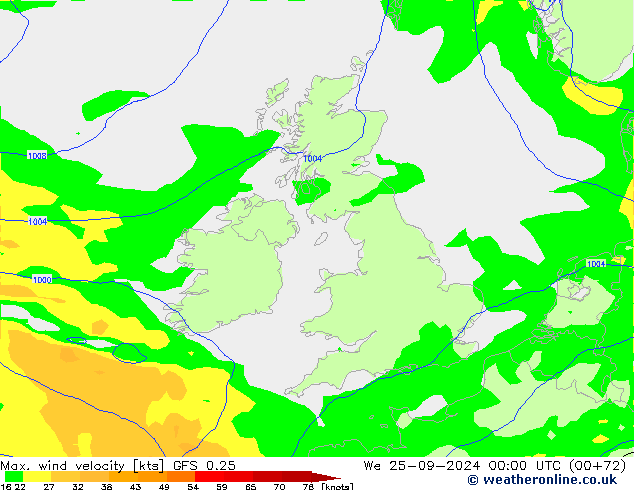 Max. wind snelheid GFS 0.25 wo 25.09.2024 00 UTC