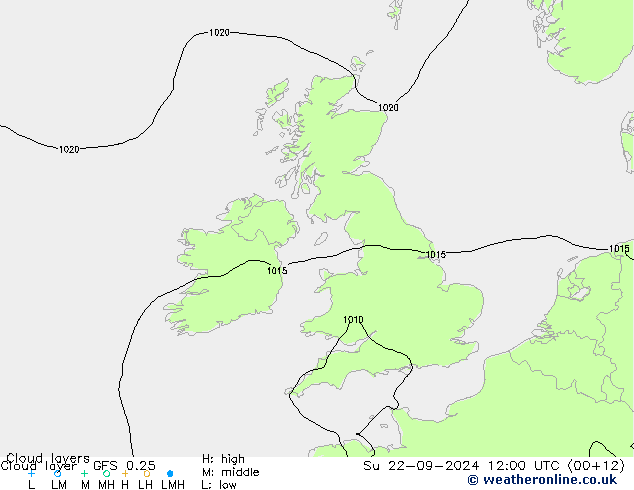 Cloud layer GFS 0.25 dom 22.09.2024 12 UTC