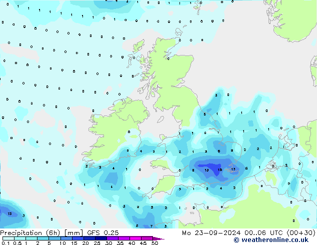 Z500/Yağmur (+YB)/Z850 GFS 0.25 Pzt 23.09.2024 06 UTC