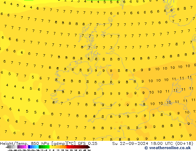 Z500/Rain (+SLP)/Z850 GFS 0.25 Su 22.09.2024 18 UTC