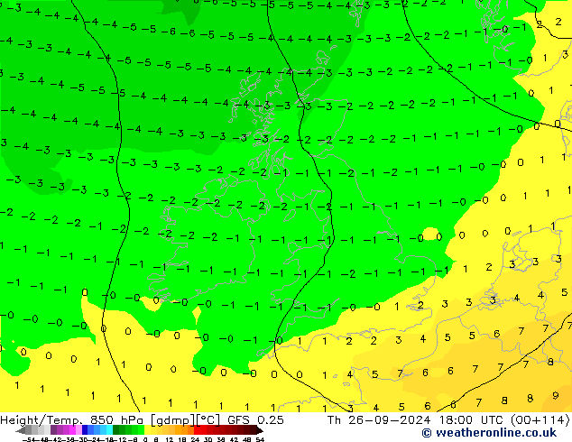 Z500/Rain (+SLP)/Z850 GFS 0.25 Th 26.09.2024 18 UTC