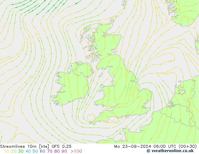 Streamlines 10m GFS 0.25 Mo 23.09.2024 06 UTC