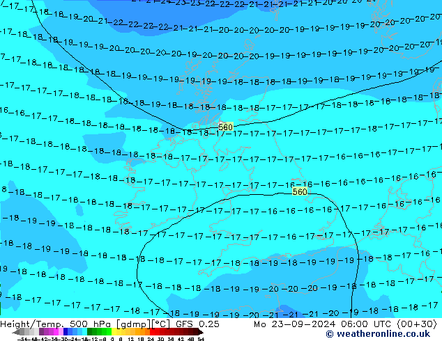 Z500/Yağmur (+YB)/Z850 GFS 0.25 Pzt 23.09.2024 06 UTC