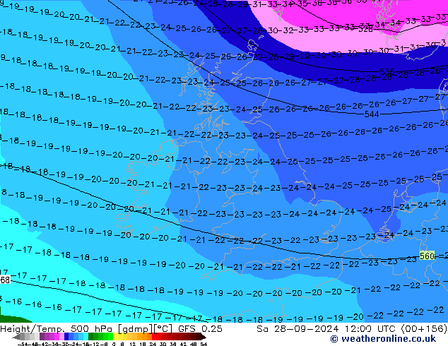 Z500/Rain (+SLP)/Z850 GFS 0.25 So 28.09.2024 12 UTC