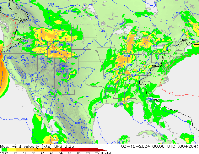 Max. wind snelheid GFS 0.25 do 03.10.2024 00 UTC