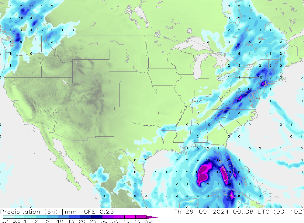 Z500/Rain (+SLP)/Z850 GFS 0.25 Čt 26.09.2024 06 UTC