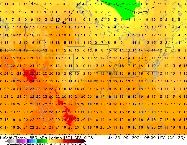 Z500/Rain (+SLP)/Z850 GFS 0.25 Mo 23.09.2024 06 UTC