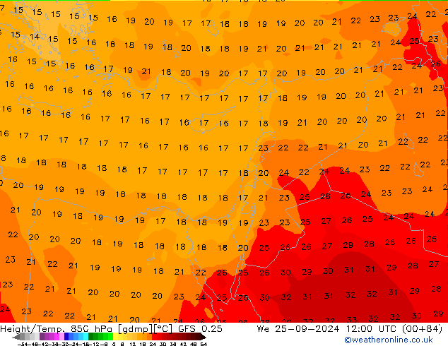 Z500/Rain (+SLP)/Z850 GFS 0.25 Qua 25.09.2024 12 UTC