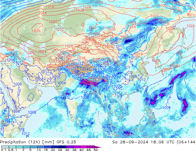 Yağış (12h) GFS 0.25 Cts 28.09.2024 06 UTC