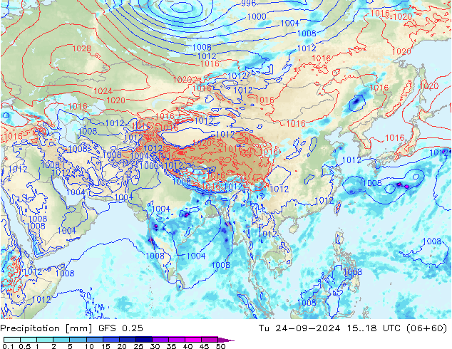 осадки GFS 0.25 вт 24.09.2024 18 UTC