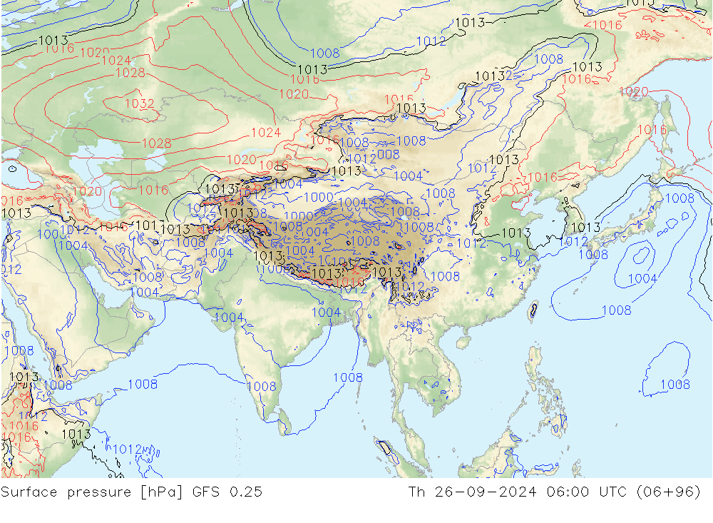 Atmosférický tlak GFS 0.25 Čt 26.09.2024 06 UTC