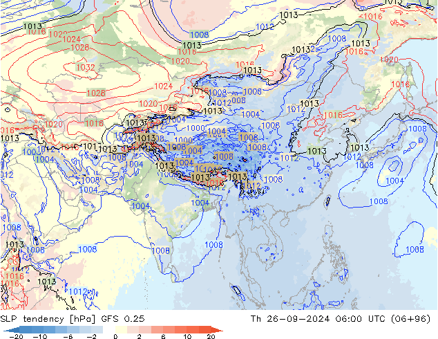 SLP tendency GFS 0.25 Th 26.09.2024 06 UTC