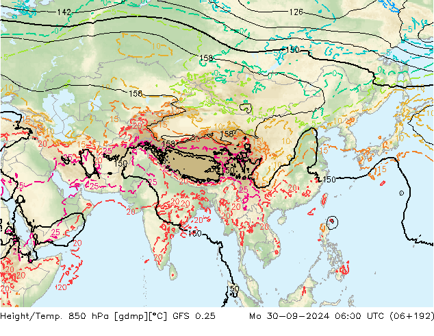 Z500/Rain (+SLP)/Z850 GFS 0.25 Mo 30.09.2024 06 UTC