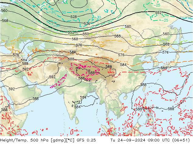 Z500/Rain (+SLP)/Z850 GFS 0.25 Tu 24.09.2024 09 UTC