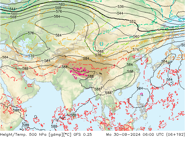 Z500/Rain (+SLP)/Z850 GFS 0.25 Mo 30.09.2024 06 UTC