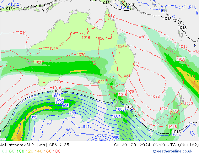 Jet stream/SLP GFS 0.25 Su 29.09.2024 00 UTC