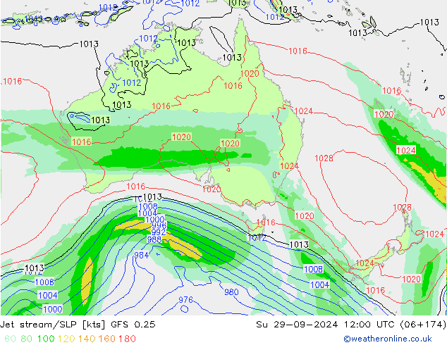 Jet stream/SLP GFS 0.25 Su 29.09.2024 12 UTC