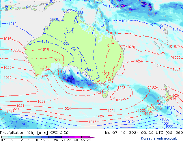 Z500/Rain (+SLP)/Z850 GFS 0.25 Po 07.10.2024 06 UTC