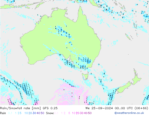 Rain/Snowfall rate GFS 0.25 We 25.09.2024 00 UTC