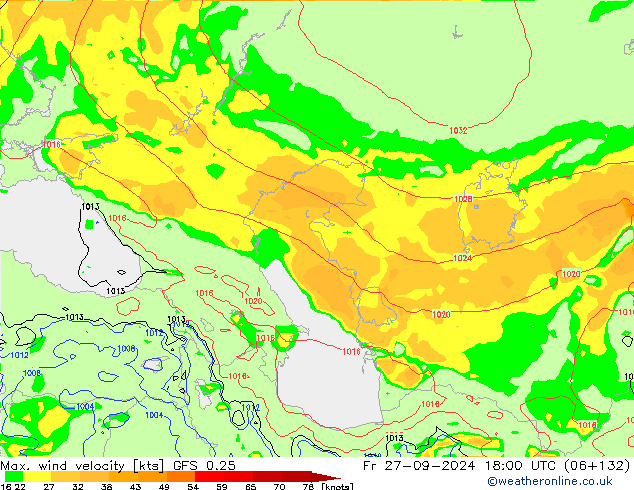 Max. wind velocity GFS 0.25 пт 27.09.2024 18 UTC