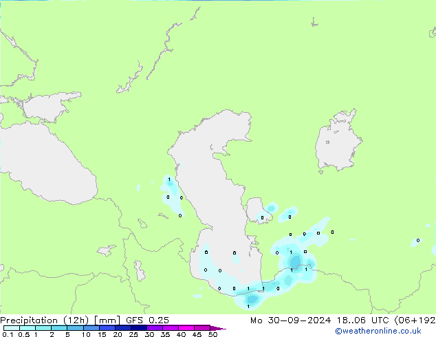 Yağış (12h) GFS 0.25 Pzt 30.09.2024 06 UTC