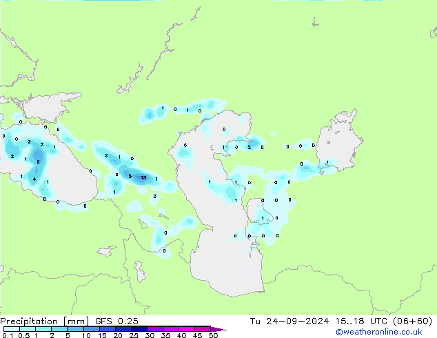 Neerslag GFS 0.25 di 24.09.2024 18 UTC