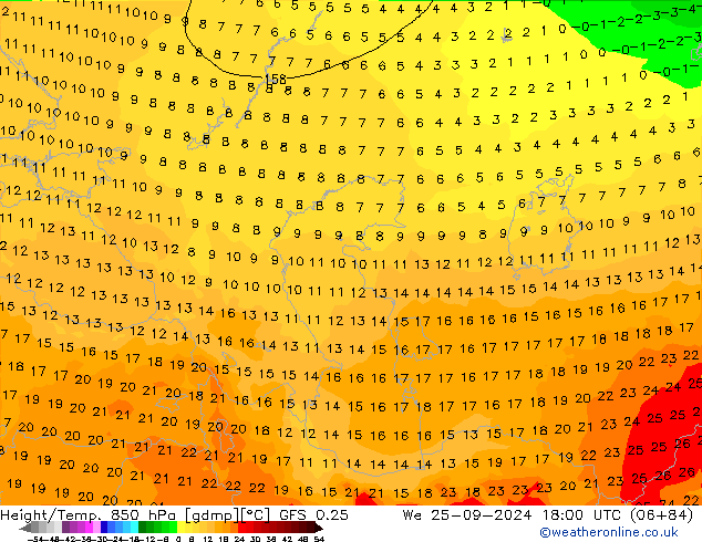 Z500/Rain (+SLP)/Z850 GFS 0.25 ср 25.09.2024 18 UTC