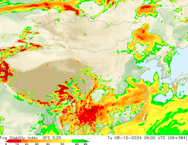 Fog Stability Index GFS 0.25 星期二 08.10.2024 06 UTC