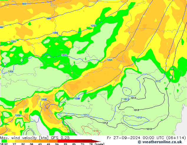 Windböen GFS 0.25 Fr 27.09.2024 00 UTC