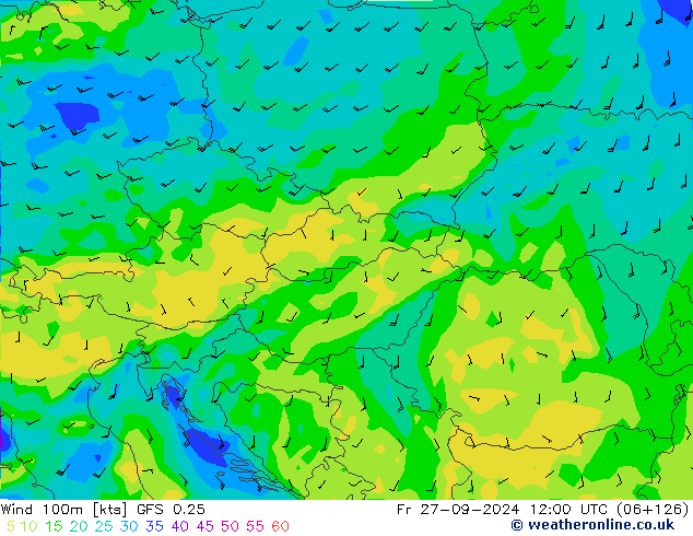 Wind 100m GFS 0.25 Fr 27.09.2024 12 UTC