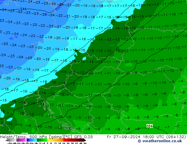 Z500/Rain (+SLP)/Z850 GFS 0.25 Fr 27.09.2024 18 UTC