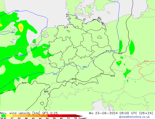 Maks. Rüzgar Hızı GFS 0.25 Pzt 23.09.2024 06 UTC