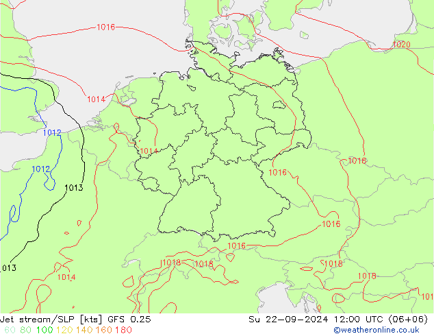 Corrente a getto GFS 0.25 dom 22.09.2024 12 UTC