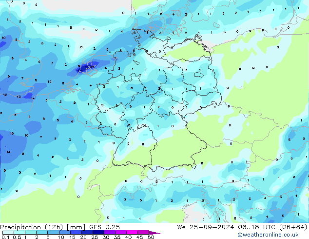 Precipitazione (12h) GFS 0.25 mer 25.09.2024 18 UTC