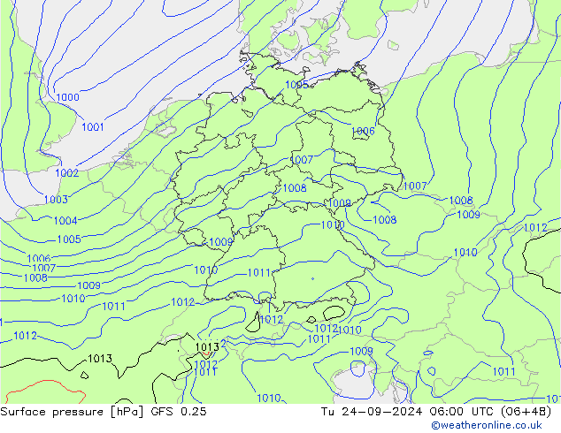 Surface pressure GFS 0.25 Tu 24.09.2024 06 UTC