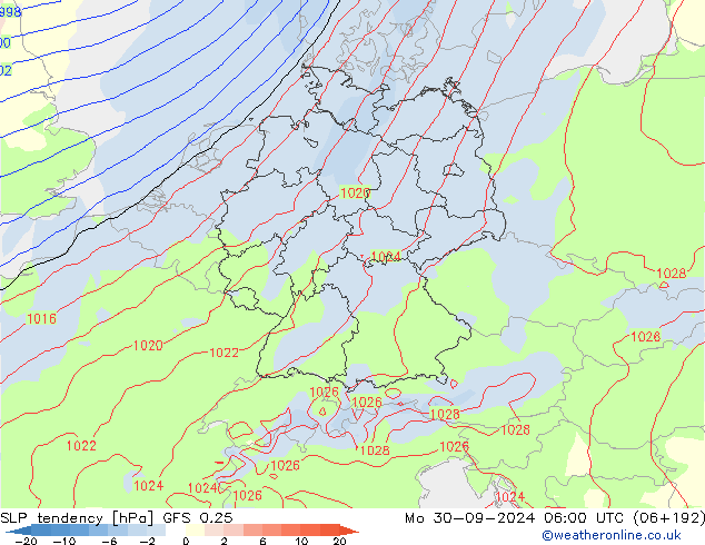 SLP tendency GFS 0.25 Po 30.09.2024 06 UTC